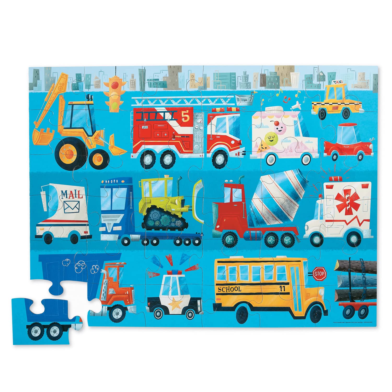 Crocodile Creek 36-Piece Jigsaw Floor Puzzle - Fun Floor Puzzles for Kids Ages 3-5 - Heavy-Duty Shaped Box for Storage - Vehicles - 24