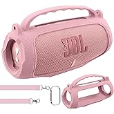 co2CREA Silicone Case for JBL Charge 5 Portable Waterproof Bluetooth Speaker, Portable Travel Soft Cover with Shoulder Strap, Protective Skin Case (Pink)