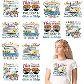 Falueqg Vintage Cruise Iron on Transfer - 12Pcs Cruise Ship DTF Transfers Ready to Press, Family Trip Iron on Decals Patches, Palm Tree Boat Heat Transfer Vinyl Stickers for T-Shirt Jeans Bag Hats