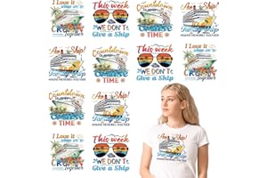 Falueqg Vintage Cruise Iron on Transfer - 12Pcs Cruise Ship DTF Transfers Ready to Press, Family Trip Iron on Decals Patches, Palm Tree Boat Heat Transfer Vinyl Stickers for T-Shirt Jeans Bag Hats