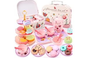 QIZEBABY Princess Pretend Tea Party Set for Girls, Kids Tea Set with Teapot, Teacups & Dessert Toys, Play Kitchen Accessories