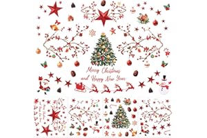 4 Sheets Christmas Wall Stickers Decals, Christmas Tree Snowman Tree Santa Claus Removable Vinyl for Christmas Wall Decoratio