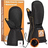 RIGWARL Waterproof Kids Snow Ski Mittens with Long Zipper Cuff, Warm Kid Ski Snow Gloves for Boys Girls with 3M Insulated