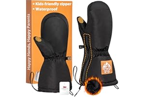 RIGWARL Waterproof Kids Snow Ski Mittens with Long Zipper Cuff, Warm Kid Ski Snow Gloves for Boys Girls with 3M Insulated