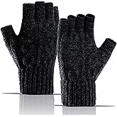 Gafario Mens Winter Fingerless Gloves for Men Cold Weather Gifts, Warm Knit Running Typing Work Half Finger Gloves