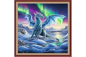 DMCXART Counted Cross Stitch Kits for Adults Needlepoint Kits Unprinted Cross Stitching Embroidery Kit 11CT Cross Stitch Supplies-Northern Lights Snow Dragon 18x18 inch