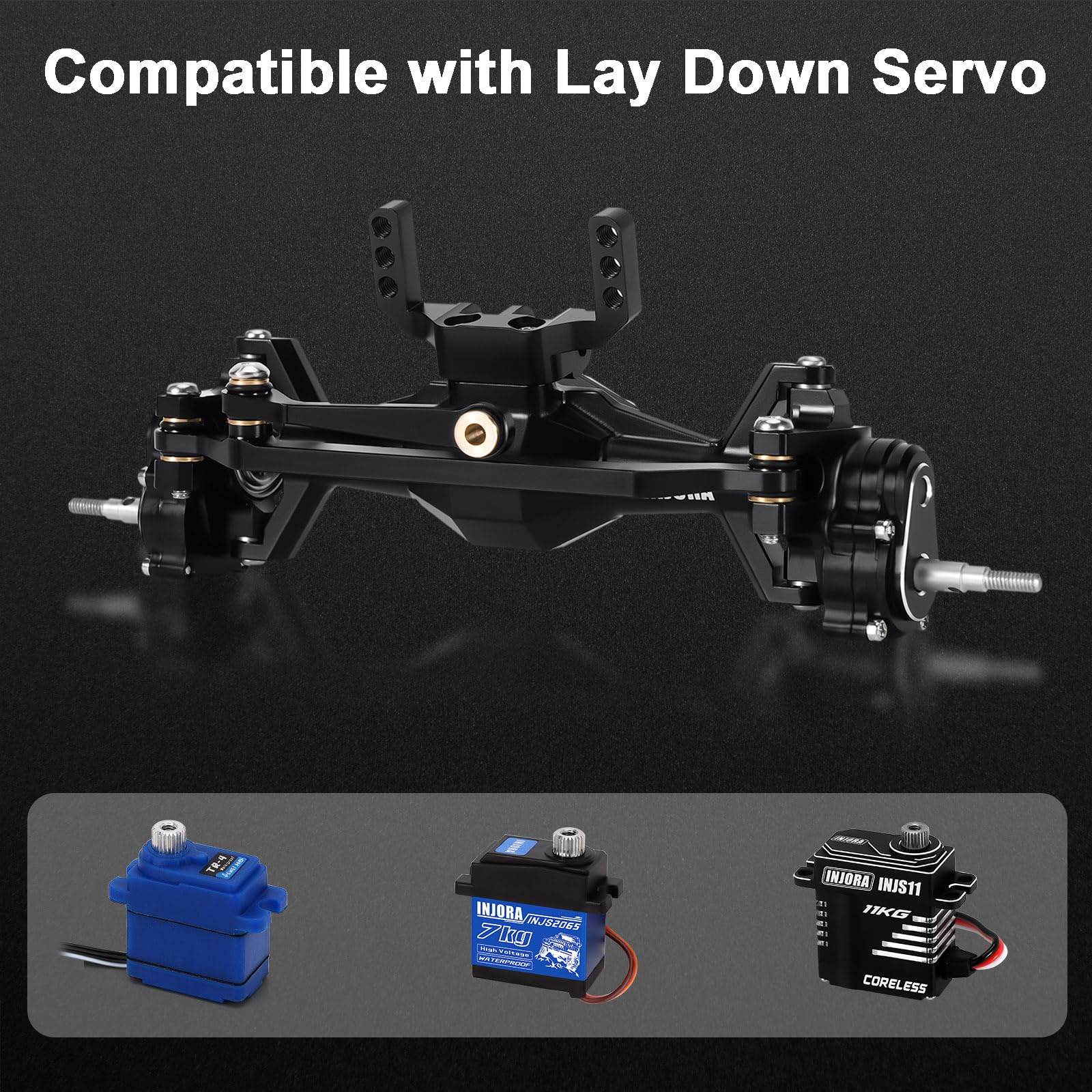INJORA 5mm Diamond Portal Axles with Lay Down Servo Mount & Links for 1/18 RC Crawler TRX4M Upgrade(Black)