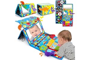 OARIFUN Tummy Time Mirror with Sensory Texture Toys, Baby Mirror Toys with Soft Crinkle Book, Infant Mirror Brain Development Visual Stimulation Toys, Black and White High Contrast Baby Toys for Newborn