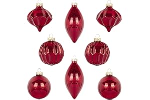 KI Store Mercury Glass Christmas Ornaments Set of 8 Red Christmas Balls Finials for Christmas Tree Decoration Holiday Décor