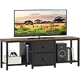YATINEY TV Stand for TVs up to 55", Entertainment Center with 2 Fabric Drawer, Media Console with Shelves, Television Stands for Living Room, Bedroom, Rustic Brown and Black DS02BR