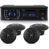 Pyle Marine Head Unit Receiver Speaker Kit - In-Dash LCD Digital Stereo Built-in Bluetooth &amp; Microphone w/ AM FM Radio System 6.5&rsquo;&rsquo; Waterproof Speakers (4) MP3/SD Readers &amp; Remote Control -PLMRKT48BK