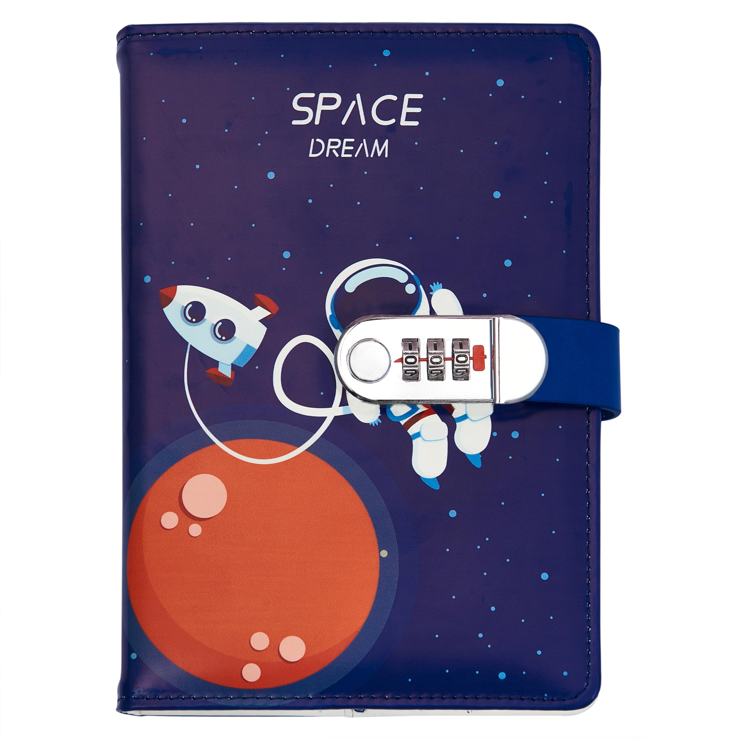 NectaRoy A5 Lockable Diary Travel Journal, PU Leather Space Astronaut Pattern Password Notebook Sketchbook, Office School Supplies Student Stationery Birthday Gift, Pen Holder&Card Slots, 215x145mm