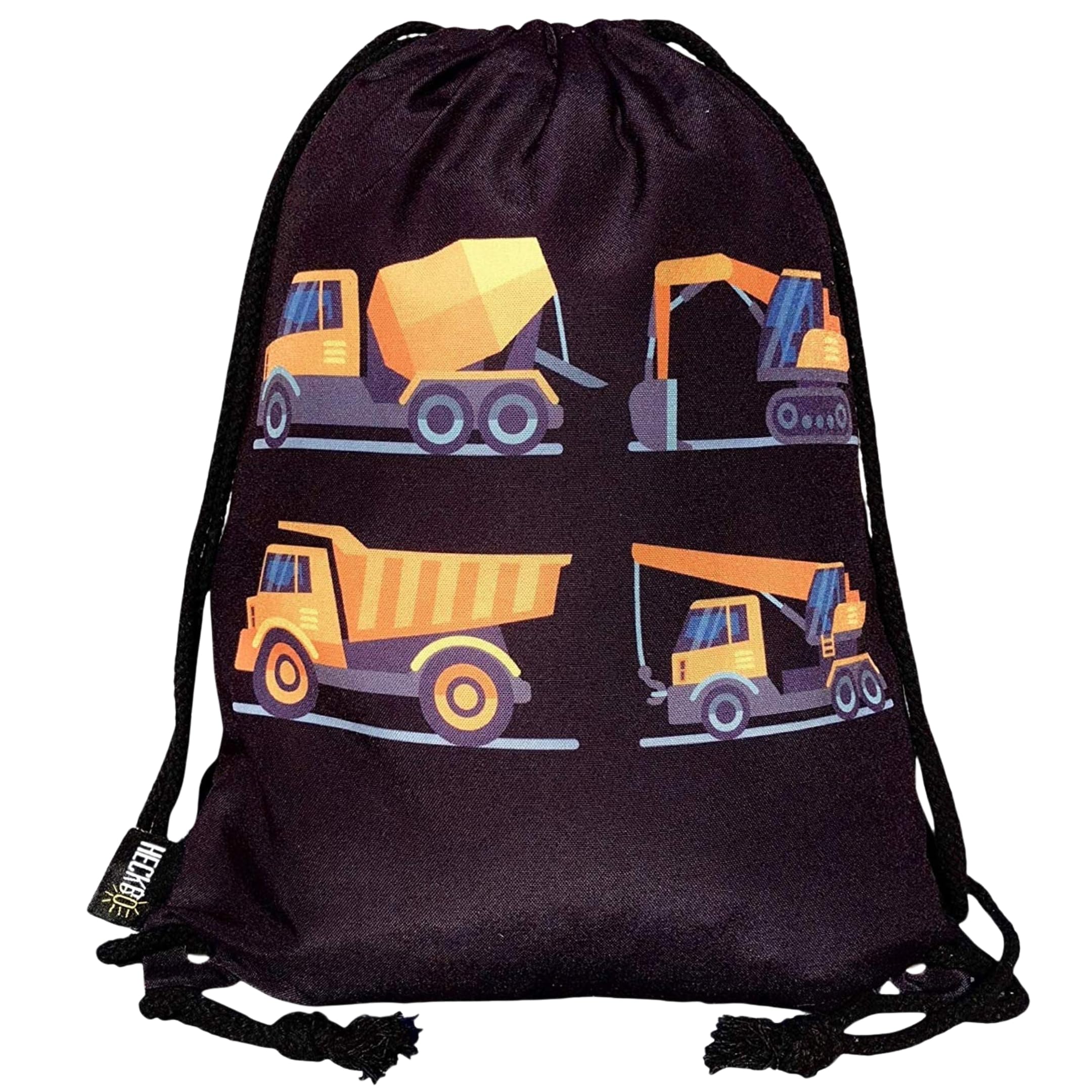 HECKBO kids construction cars gym drawstring bag - 40x32cm - 12.6" x 15.8" - Lightweight string bag - kindergarten daycare crèche school football - children kids girl boy backpack, sports bag