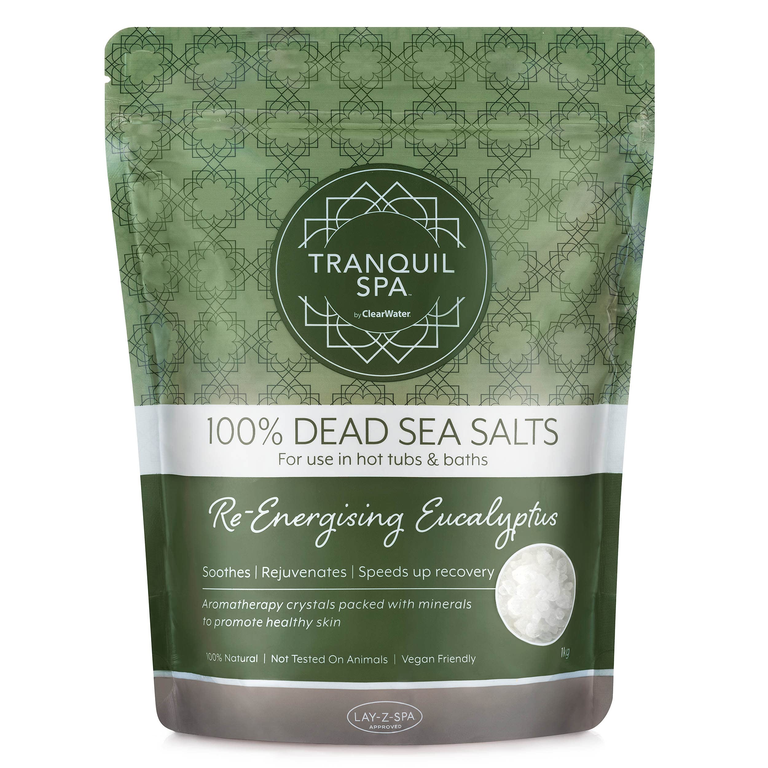 Clearwater Tranquil Spa 100% Dead Sea Salt 1KG, Bath and Hot Tub Salts, Hot Tub Fragrance, Natural Minerals, Re-Energising Eucalyptus