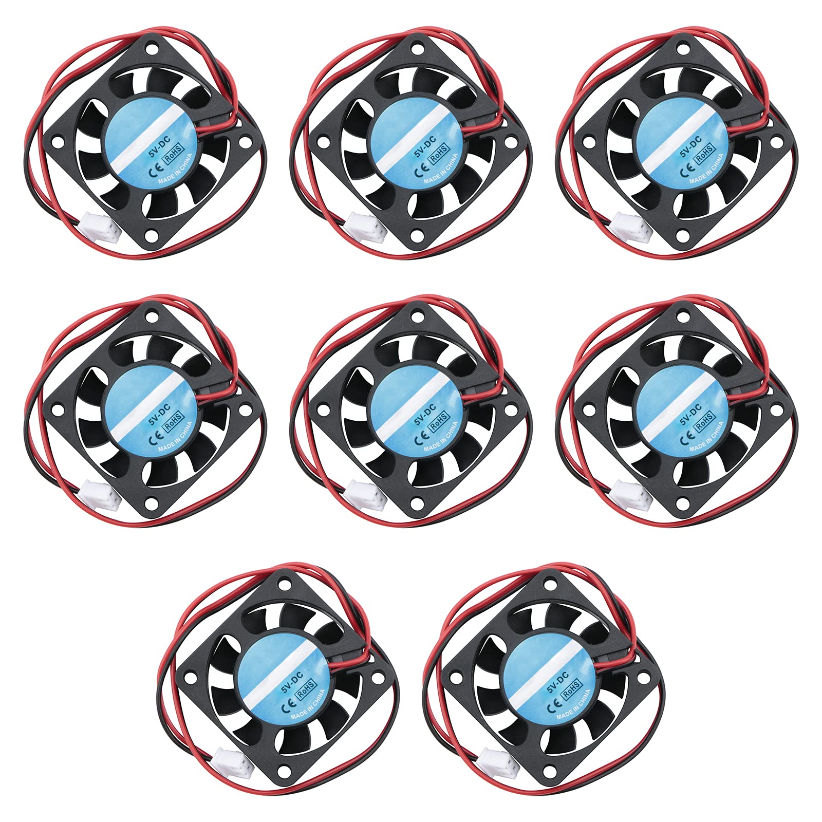 Rowiz 8pcs 40mm (4cm) DC 5V Cooling Fan with 2 Pin Connector High Speed Brushless Fan Mini Heatsink for Printer Video Recorder, 40×10mm