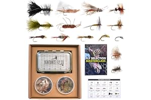 Ventures Fly Co. | 40 Premium Hand Tied Fly Fishing Flies Assortment | Fly Box Included | Dry, Wet, Nymphs, Streamers, Wooly Buggers, Terrestrials | Trout, Bass Lure Set, Kit