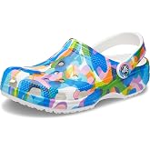 Crocs Unisex-Adult Classic Graphic Clogs, White/Multi, 12 Men/14 Women