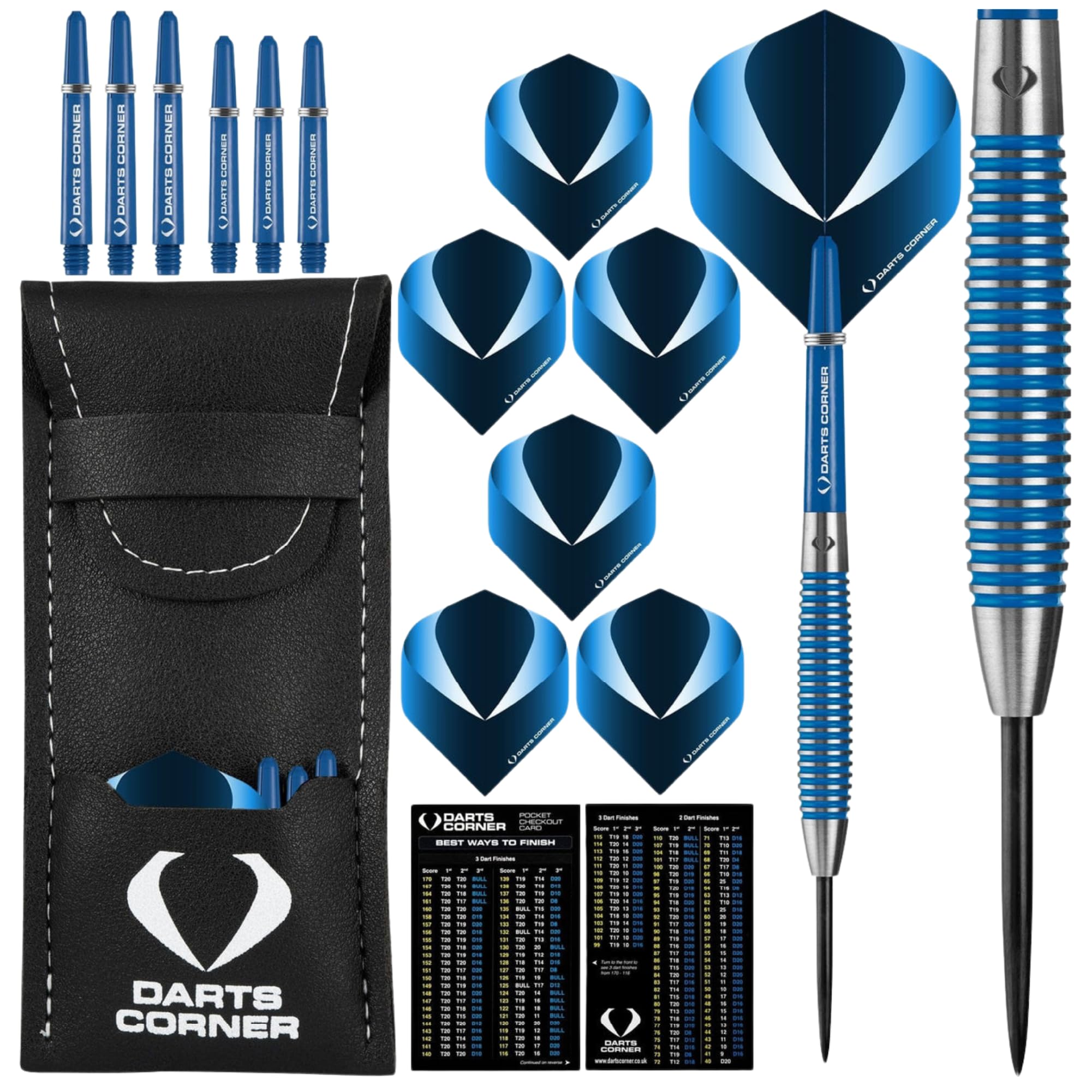 DESIGNA DARTS D0780 Squadron | 28g Premium 90% Tungsten Barrel Dart Set with Steel Tips including 3 Standard Flights, 3 Shafts, Point Protector and Bar Wallet, M3, Blue