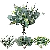 AUMVEYI 60Pcs 3 Kinds Mixed Eucalyptus Stems Artificial Silver Dollar Eucalyptus Leaves Picks, Seeded Faux Greenery Stems Bulk for Centerpieces Wedding Bouquets Floral Arrangement Home Decor