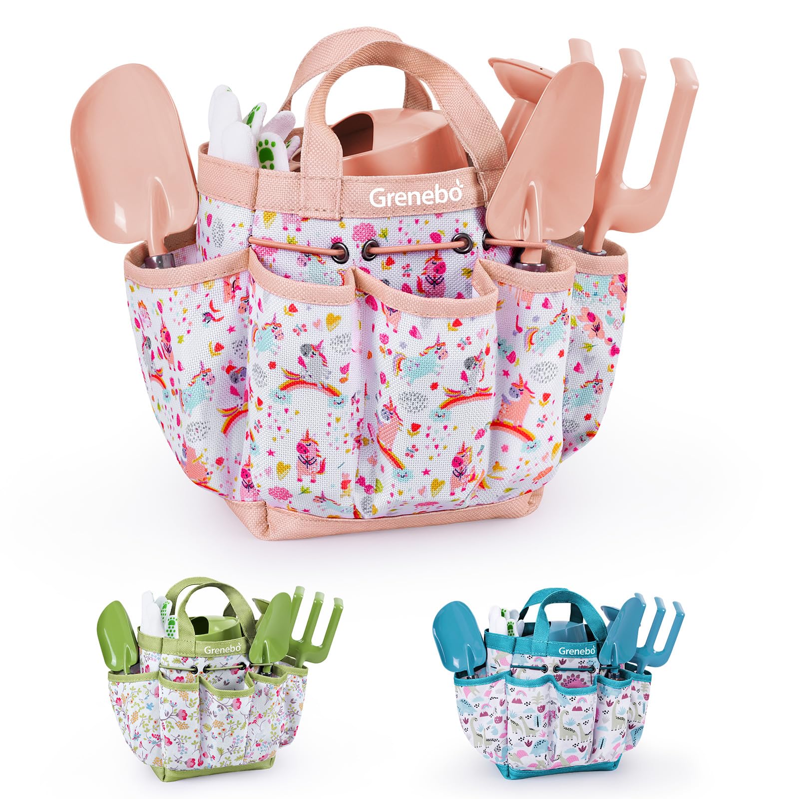 Kids Gardening Tool Set - Sturdy Metal & Wooden Tools for Ages 3-12 with Shovel, Rake, Watering Can, Gloves, Waterproof Apron & Tool Bag - Outdoor Educational Gift Toys for Boys Girls (Pink) — image 1