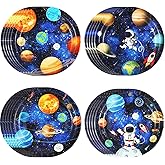 Funnymoom 60 Pcs Space Party Plates 9 Inch Astronaut Outer Space Paper Plates Solar System Birthday Party Supplies for Kids Galaxy Planet Rocket Ship Theme Decoration