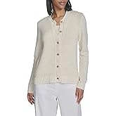 Halston Womens Long Sleeve Mixed Media Button Up Cardigan