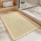 Siyaluens Luxury Waffle Bath Mat, Super Absorbent Non Slip Bathroom Rugs, Boho Ultra Soft Comfort Machine Washable Quick Dry Floor Mats with Tassels (Beige, 17" x 24")