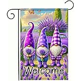 BlissYard Welcome Garden Flag Spring Summer Garden Flag 12x18 Inch Double Sided Flags Purple Gnome Lavender Farmhouse Rustic Yard Lawn Porch Outdoor Decor Banner