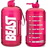 Hydra Cup Pink 64 oz Half Gallon Water Jug, Motivational Water Bottle with Straw & Time Markers, BPA Free