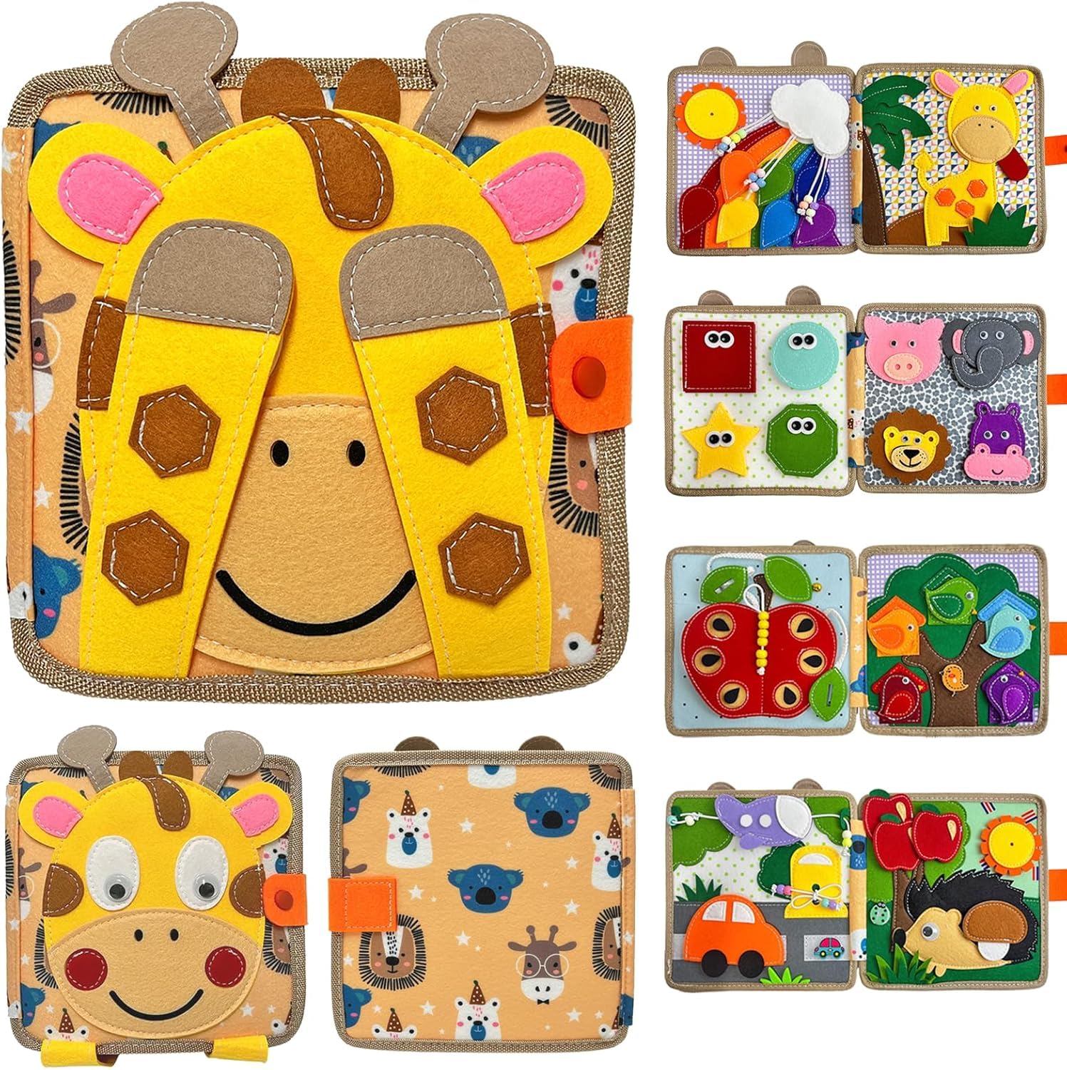 GIOTUK Montessori Felt Quiet Book for Toddlers – Animal Theme Sensory Busy Board for 1 2 3 Year Old Kids, Educational Activity Book for Preschool Learning, Soft Felt Travel Toy for Boys & Girls (24×24