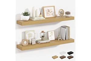 Heimlove 36 Inch Oak Floating Shelves for Wall，36W x 6.5D Wall Shelves Set of 2，90cm & 36" Long Floating Shelf for Bathroom B