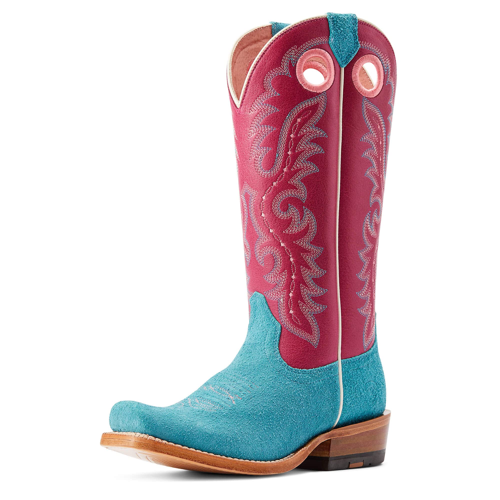 ARIAT BMVY9 Womens Futurity Boon Western Boot Sky Blue Roughout/Dragon Fruit 8.5