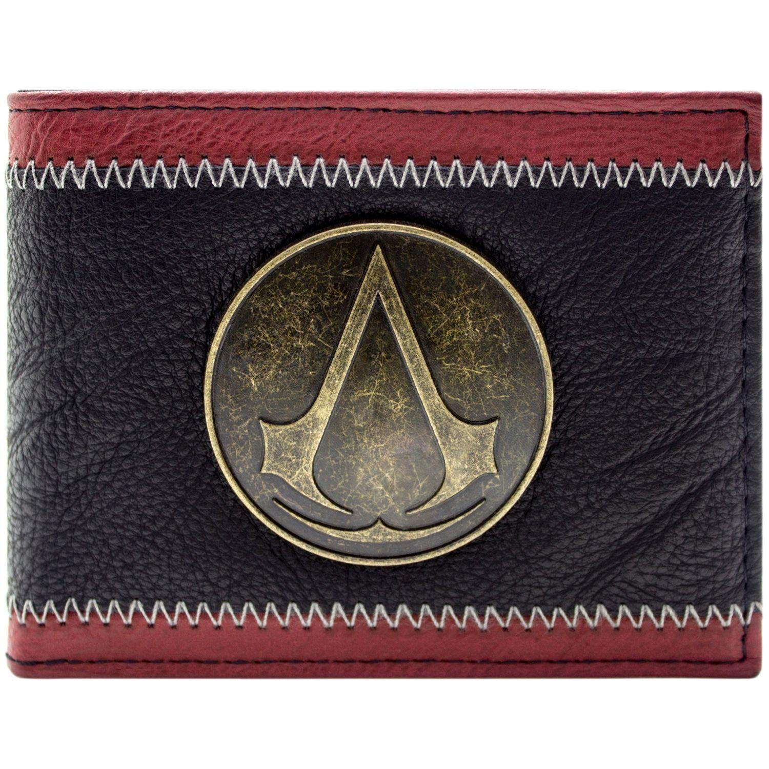 Assassins Creed Cast Metal Bronze Insignia Badge Wallet Bi-Fold ID & Card Holder, Red