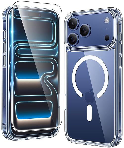 FNTCASE for iPhone 17 Pro-Max Case: Magnetic Transparent Phone Cases with Screen Protector Slim Military Grade Drop Protection Rugged Shockproof Protective Cell Phone Cover (Clear)