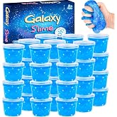 24 Pack Blue Galaxy Slime, Slime Bulk Party Favor for Girls &amp; Boys, Clear Container Jars Galaxy Star Slime Cup, Soft, Wet, Non Sticky, Birthday Gifts, Classroom Rewards for Kids, Goodie Bag Stuffers