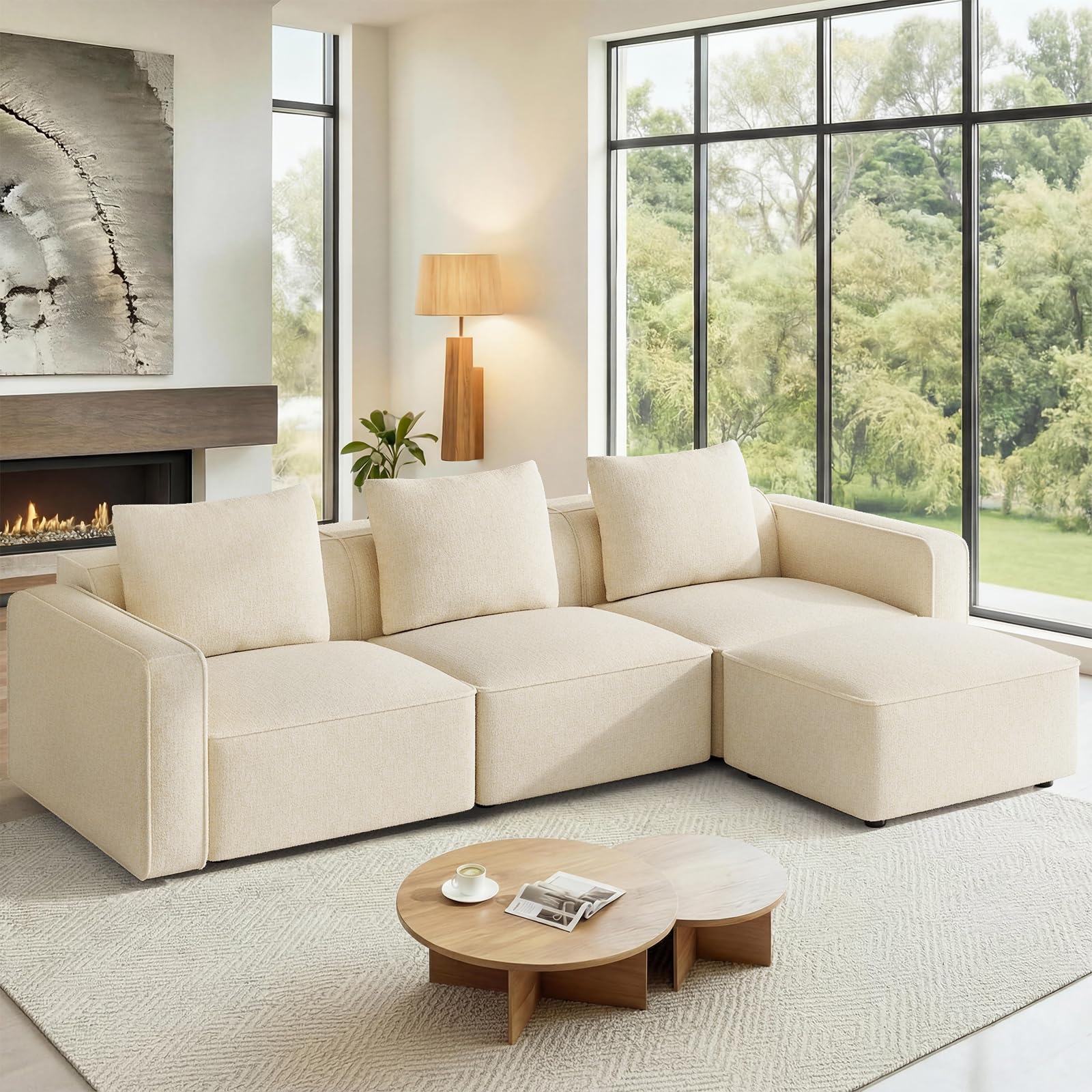 Photo 1 of ***PARTIAL SET UNKNOWN BOX OF SET***Welzona 103" Sectional Couch, Locked-in Modular Sectional Sofa, Wood Frame Couches for Living Room, 22" Deep Seat L Shaped Couch with Ottoman Chenille Cloud Sofa Tool-Free Setup Sofas for Living Room