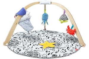 Melissa & Doug Ocean Wooden Baby Play Gym, Easy-Fold Baby Activity Center, 5 Washable Sensory Toys & Reversible Play Mat, Infant Toys, Ages 0–9 Months - FSC Certified