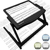 MAGNIPROS Patented 5X Large LED Page Magnifier with Detachable Stand | Eye Caring 3 Color Light Modes & Anti-Glare Lens to Re