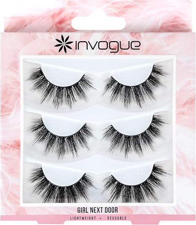 Invogue Multipack Lashes Girl Next Door 3 Pairs Wispy Volume Length Reusable