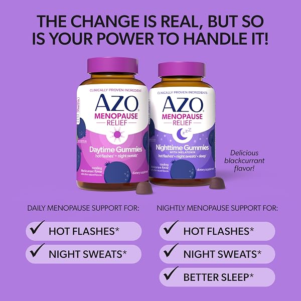 AZO MENOPAUSE RELIEF GUMMIES DAYTIME & NIGHTTIME BUNDLE (60 CT) – ESTROGEN‑FREE SUPPORT FOR HOT FLASHES, NIGHT SWEATS & BETTER SLEEP, MENOPAUSE SYMPTOM RELIEF FOR DAY AND NIGHT*