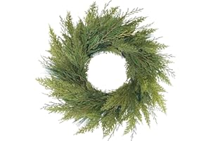 BINFEN 20” Green Faux Norfolk Pine Christmas Winter Wreath – Mixed with Real Touch Fake Cypress, Cedar & Spruce, Xmas Wreaths for Front Door Porch Mantel & Fireplace