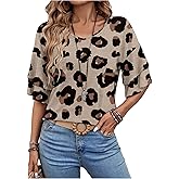SOLY HUX Women's Leopard Print T Shirt V Neck Ruffle Short Sleeve Tee Casual Summer Tops