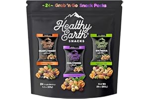 Healthy Earth Snacks 3 Flavors Variety Pack, 24 Count | Mixed Nuts & Dried Fruits Gourmet Snacks, Gluten-Free | 8 Packets Per Flavor: Heart Smart Harvest, Feel Good Feast, & Oh! Mega Medley (816g)