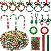 Poen 6200 Piece Christmas Beaded Ornament Kit Ornament Craft Kit 5400 Tri Beads for Craft 500 Christmas Beads 200 Chenille Stem 100 Bell 148 Feet Ribbon for DIY Craft Xmas Tree Decor