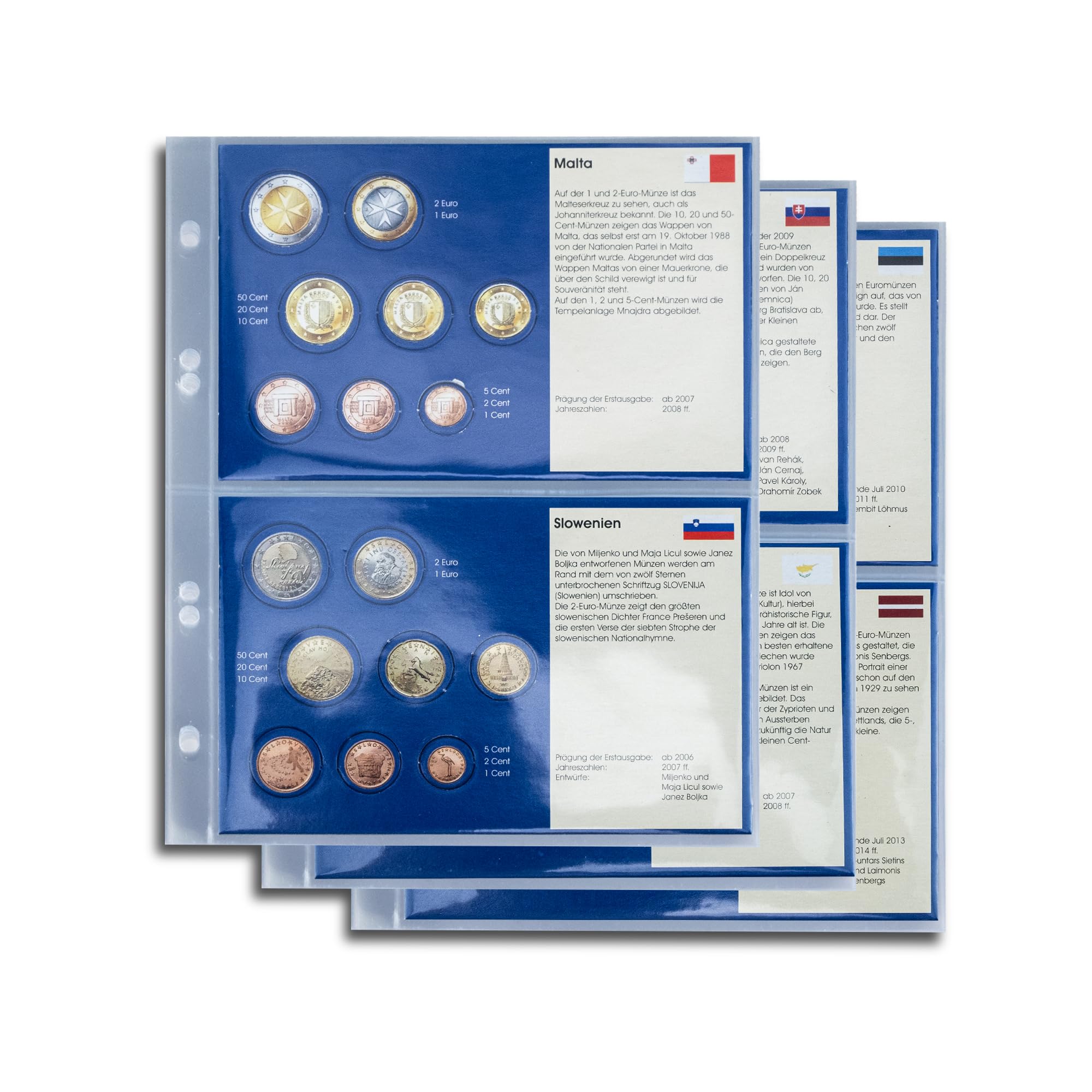 Prophila Collection 6 Stück €uro-Vordruck-Tabletts Malta, Slowenien, Slowakei, Zypern, Estland, Lettland