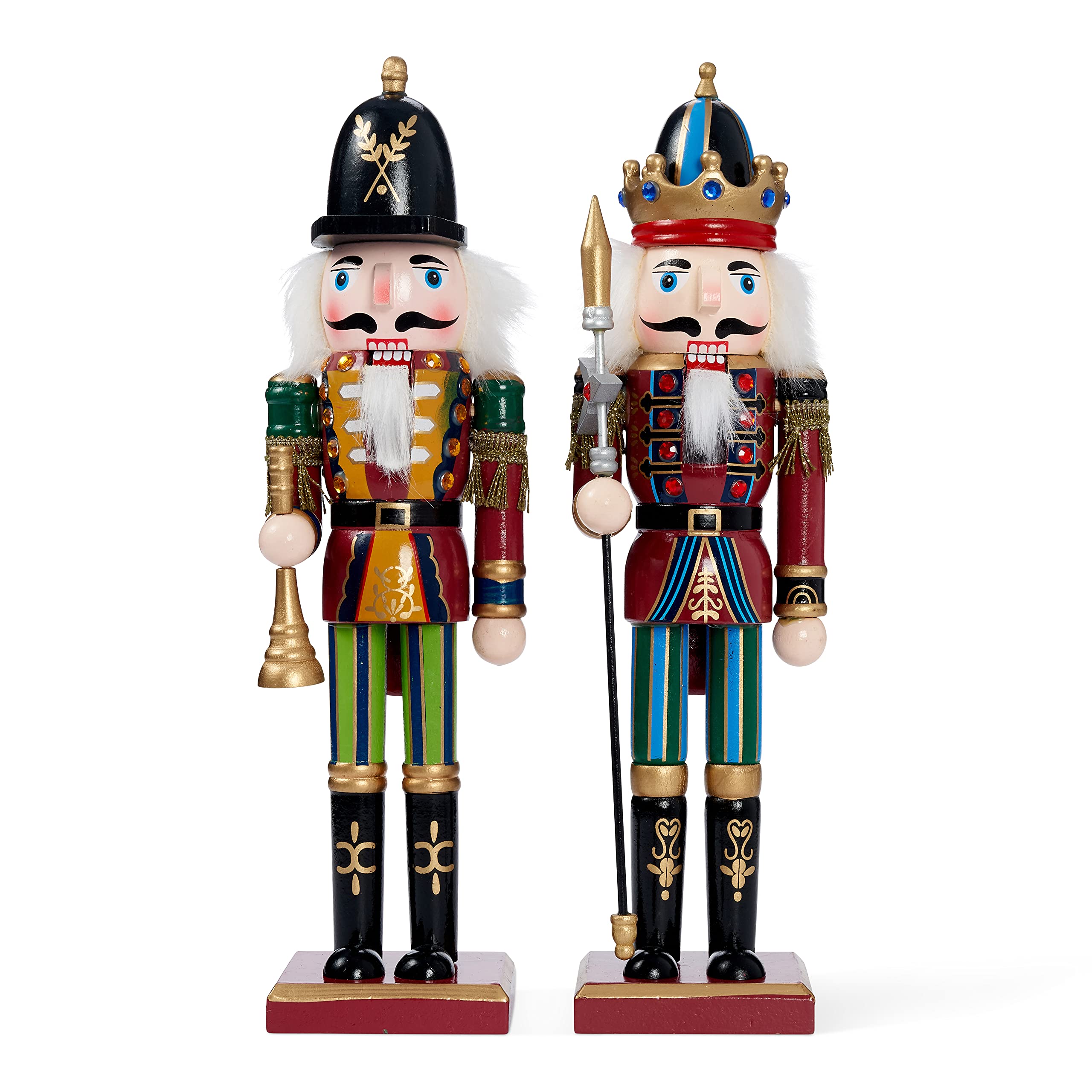 THE TWIDDLERS 2 Wooden Christmas Nutcracker Soldiers, 30cm / 12" in Festive Colours - Premium Handmade Pine Wood Classic Traditional Ornaments, Xmas Decorations With Moving Parts