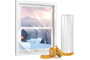 AGHITG Window Insulation Kit, 63In x 33 Ft Window Plastic for Winterizing, Double-Sided Tape Window Insulation for Winter, Weather Sealing Plastic for 10-3'x5' Windows