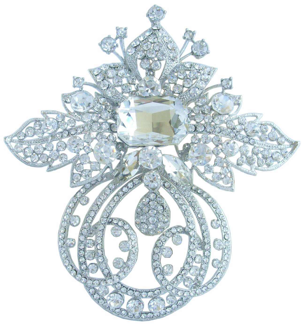 Wedding 4.72" Bridal Flower Brooch Pin Pendant Clear Austrian Crystal UKB4249