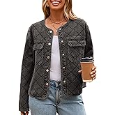 Glamaker Jean Jacket Women Denim Long Sleeve Button Down Diamond Quilted Lightweight Jackets Fall Winter Shacket Coats