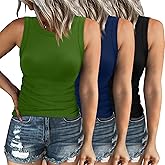 XIEERDUO Womens Summer Tank Tops Racerback High Neck Basic Casual Slim Fit Sleeveless 3 Pack